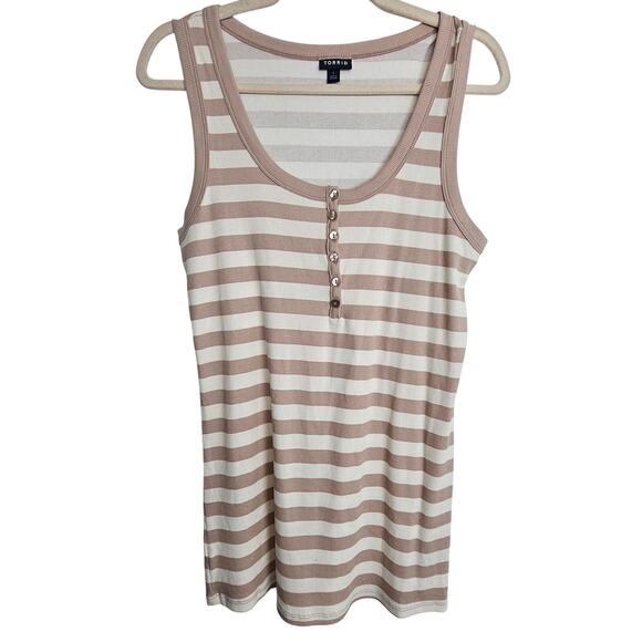Torrid Womens Striped Henley Tank Casual Ribbed Plus Size 1X Stretch Effortless - Picture 1 of 8